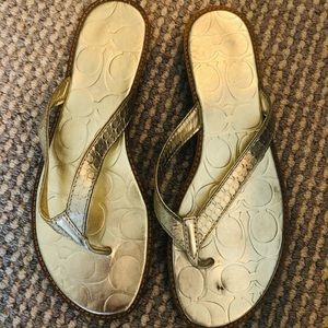 Coach Debbie Gold Flip Flop Sandals